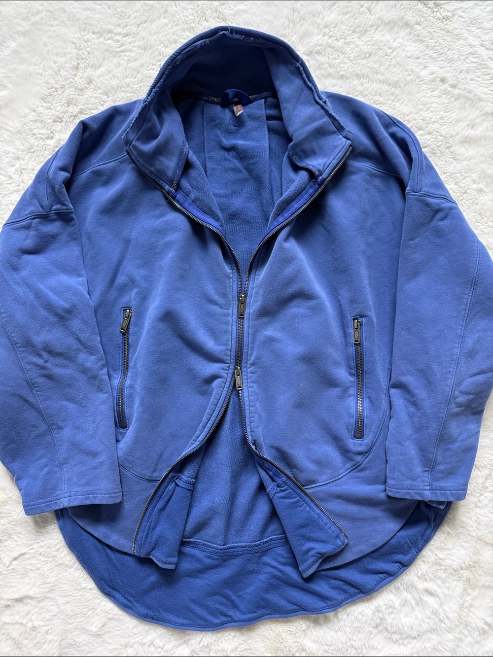 FP Movement Free People Baseline Zip Up L Large Blue Oversized High Low Jacket